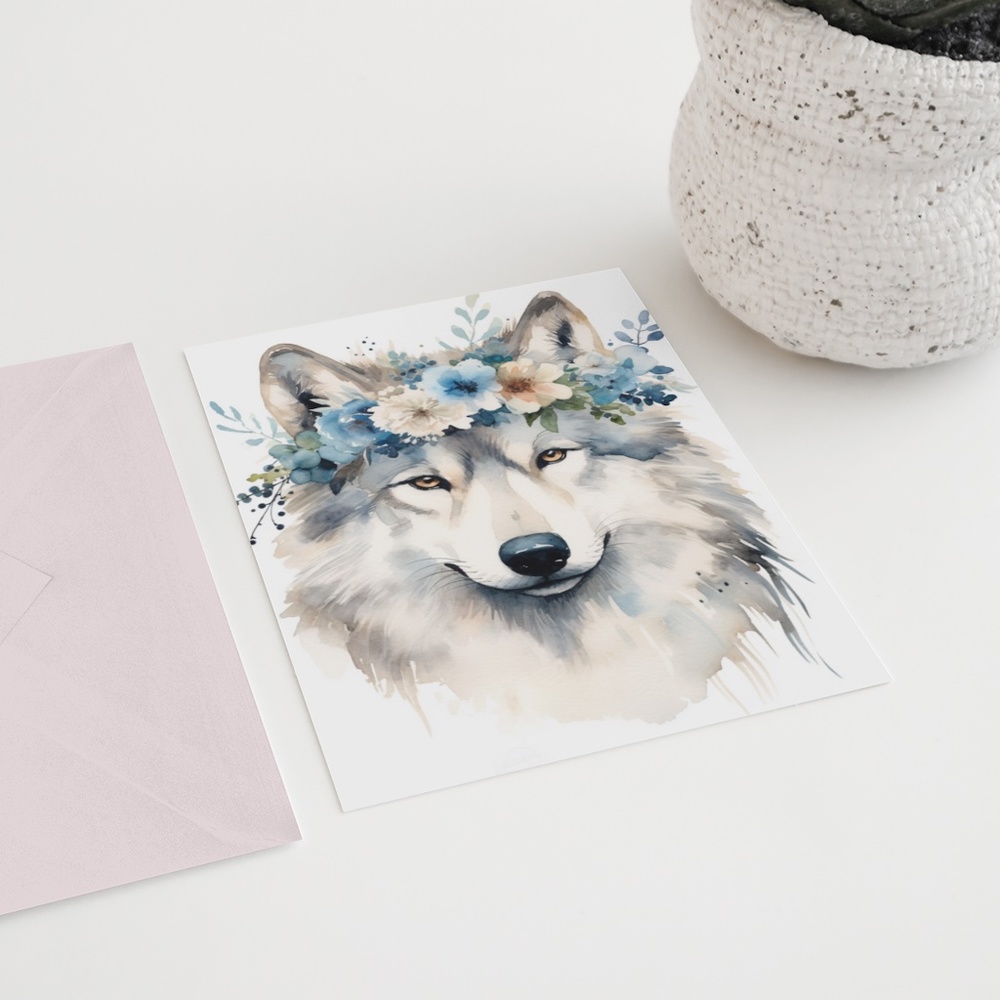 Watercolor Floral Wolf Portrait Wall Art Illustration Print Poster Unframed - Picture 6 of 7